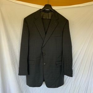 Burberry Dark Grey Plaid 100% Wool Suit 46LNG